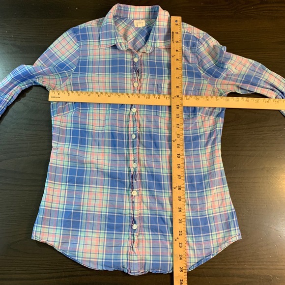 J. Crew Perfect Shirt Womens Blue Pink Green Plaid Button Down Casual Size S - Picture 7 of 11